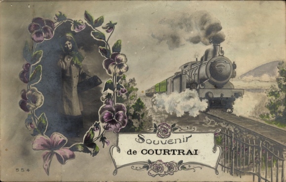 Postcard Kortrijk Courtrai West Flanders, Railway