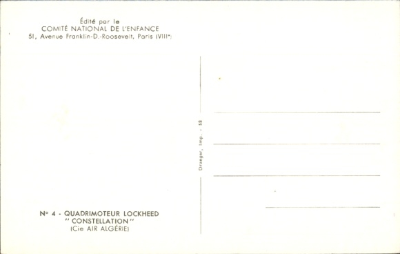 Postcard Algerian passenger aircraft, Lockheed Constellation, Cie Air Algerie