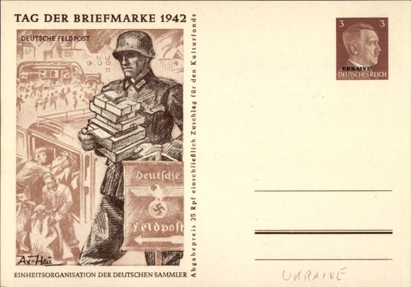 Ganzsachen Künstler Ak Axster Heudtlaß, Deutsche Feldpost, Tag der Briefmarke 1942