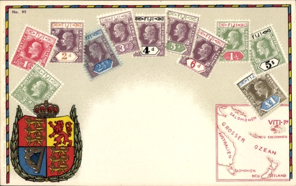 Stamps Coat of Arms Chromo-Litho Fiji, Map
