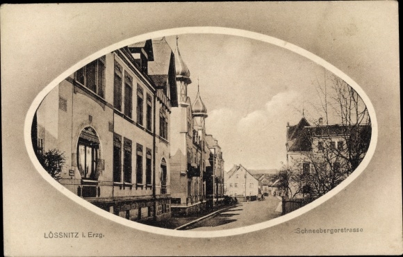Postcard Loessnitz in the Ore Mountains, Schneeberger Strasse