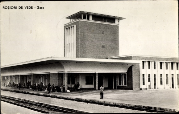 Postcard Roșiori Roșiori de Vede Rumänien, Gara, Bahnhof
