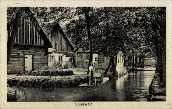 Ak Spreewald, Ruderboot, Häuser