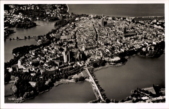 Postcard Stralsund in Vorpommern, aerial photograph