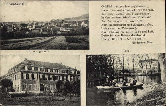 Postcard Freudental in the upper Steinbachtal district of Ludwigsburg, convalescent home, park, rowing boat