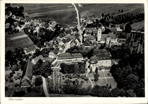 Postcard Oberstadion in Upper Swabia, aerial photograph