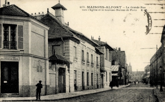 Postcard Maisons Alfort Val de Marne, Grande Rue, Church, Nouveau Bureau de Poste