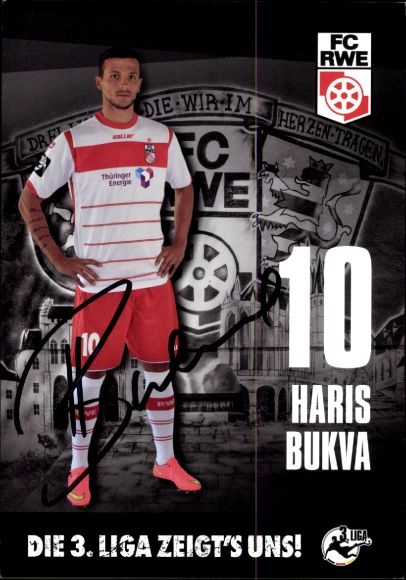 Autograph card footballer Haris Bukva, FC Rot-Weiß Erfurt, autograph