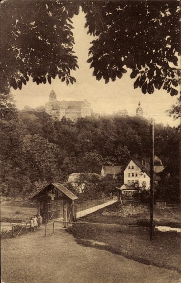 KP Schönburg an der Saale Burgenlandkreis, zamek Rocksburg, most wiszący, Zwickauer Mulde, przyroda