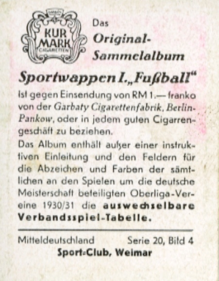 Collector's picture sports crest, football, Central Germany, SC Weimar, picture no. 4