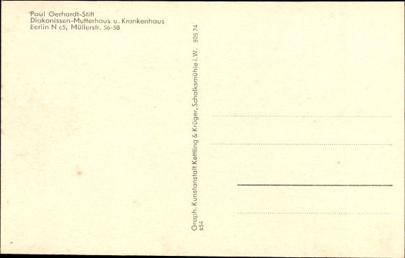 Postcard Berlin Wedding, Paul Gerhardt Stift, Deaconesses Mother House, Müllerstraße 56 to 58