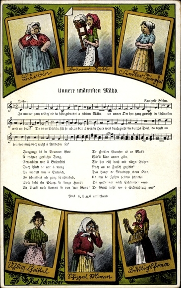 Song artists Postcard Schneider, Rud., Unnere schännsten Mähd, Wilhelm Vogel, R. Ficker, Erzgebirge