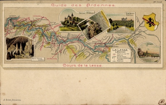 Maps Chromo-Litho Wallonia Namur, Guide des Ardennes, Cours de la Lesse, Celles Chateau, Ciergnon