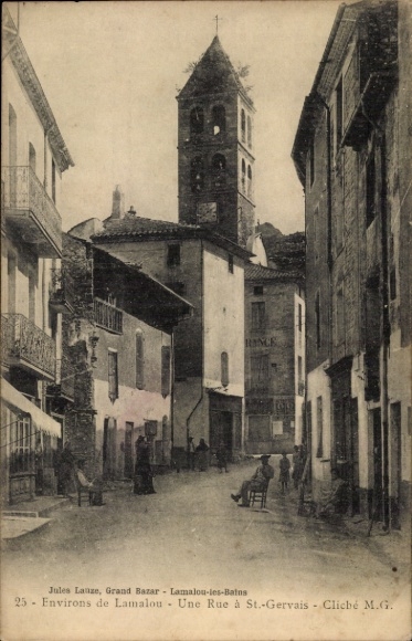 Postcard Saint Gervais sur Mare Hérault, street view, tower
