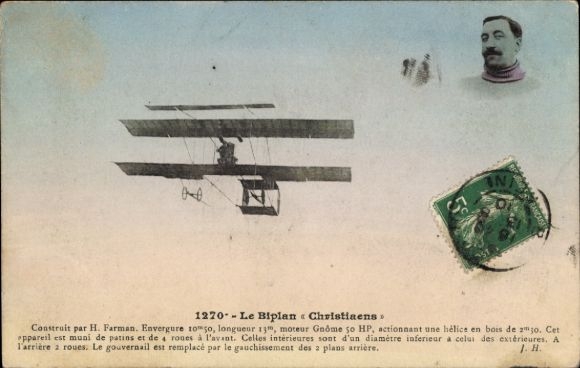 CPA Biplan Christiaens, Construit par H. Farman