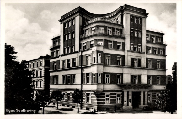 Postcard Cheb Eger Region Karlsbad, Goethering