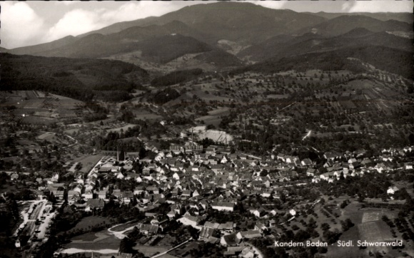 Postcard Kandern in the Black Forest Baden, landscape view of the Black Forest, aerial photograph