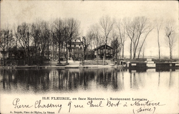 Ak Nanterre Hauts de Seine, Restaurant Lemaire, Ilse Fleurie, ruhige Landschaft, Wasser, Bäume