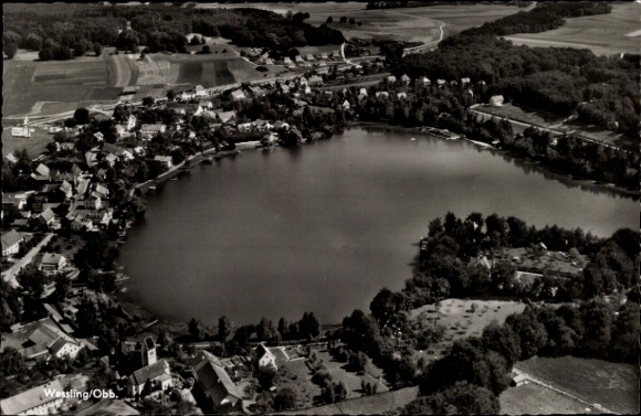 Postcard Wessling Weßling Upper Bavaria, aerial photograph