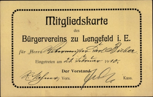 Ak Lengefeld im Erzgebirge Sachsen, Mitgliedskarte, Bürgerverein, 1910