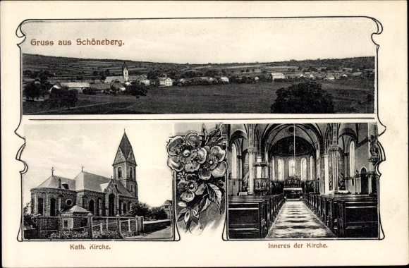 PC Schöneberg im Hunsrück, Catholic Church, interior view, view of the village and surroundings