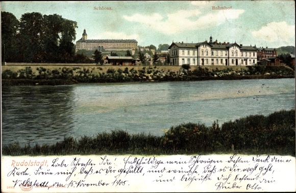Postcard Rudolstadt in Thuringia, castle, train station
