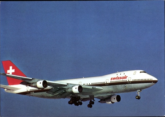 Postcard passenger plane Swissair, Boeing 747 jumbo jet