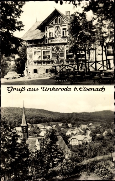 PC Unkeroda Gerstungen in Thuringia, panorama of the village, Inn Waldfrieden, exterior view