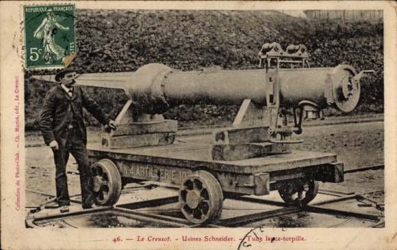 Postcard Le Creusot Saône et Loire, Usines Schneider, Tube lance-torpille