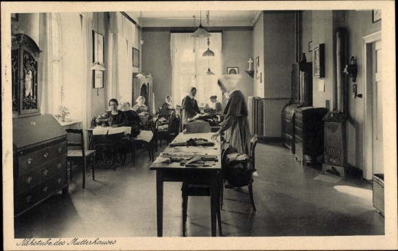 Postcard Flensburg in Schleswig Holstein, deaconess mother house, sewing room