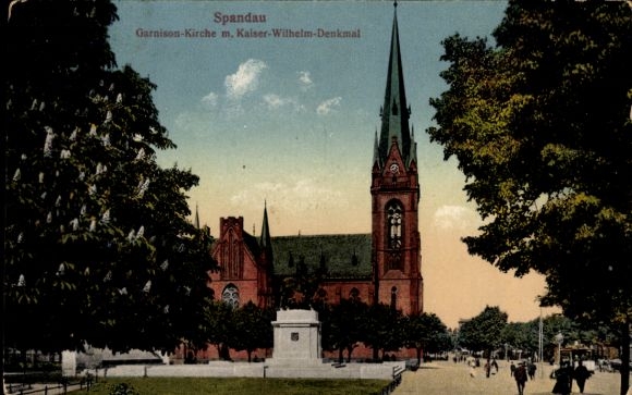 PC Berlin Spandau, Garrison Church, Kaiser Wilhelm Memorial, colored PC, trees