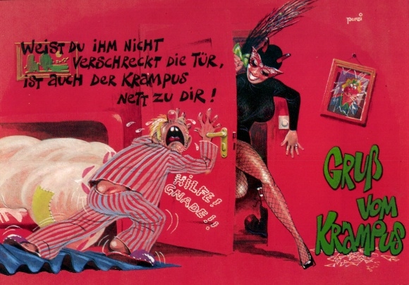 KP Krampus, brutalna kobieta i cierpiący mężczyzna, nie spłosz go za drzwiami...