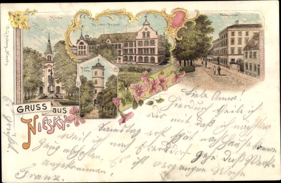Chromo-Litho Niesky in Upper Lusatia, pedagogy, boys&#39; institution, church, watchtower