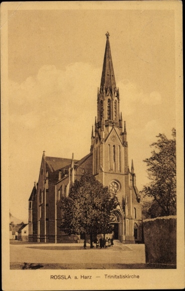 Postcard Roßla Südharz, view of the Trinity Church