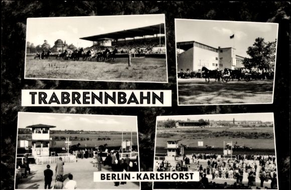 Postcard Berlin Lichtenberg Karlshorst, harness racing track, spectators, races
