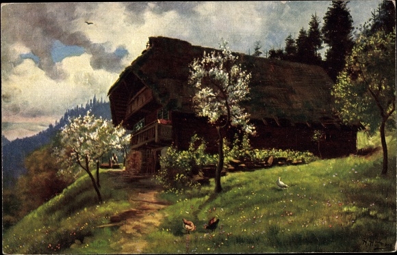 KP artysty Hoffmann, H., Wiosna w Schwarzwaldzie, dom wiejski