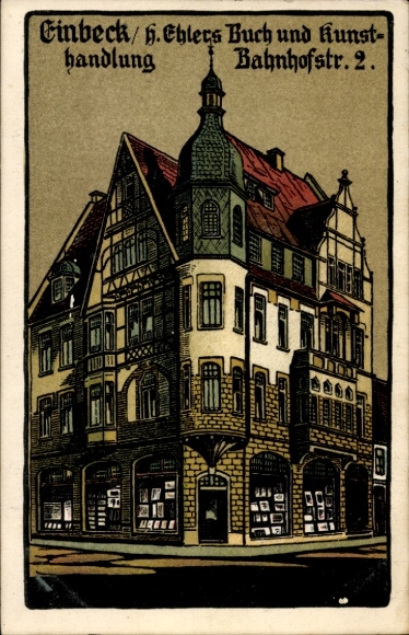 Steindruck Ak Einbeck in Niedersachsen,H. Ehlers Buch und Kunsthandlung, Bahnhofstraße 2