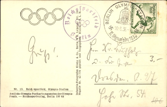 Postcard Berlin Charlottenburg Westend, Reichssportfeld, Olympic Stadium, aerial photograph