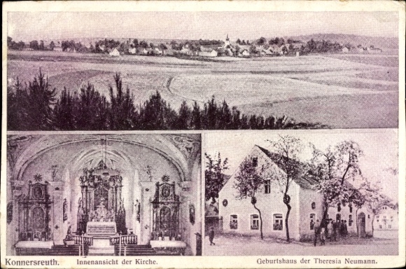 Postcard Konnersreuth in the Upper Palatinate, Panorama, Interior view of the church, Birthplace of Theresia Neumann