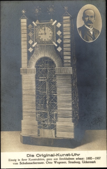 PC Strasburg in the Uckermark, art clock made of straw, builder Otto Wegener