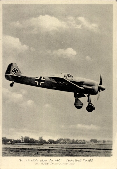 Postcard German Air Force, fighter aircraft Focke Wulf Fw 190 A, fighter aircraft, company photo