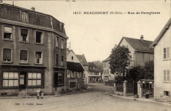 Postcard Beaucourt Territoire de Belfort, Cafe Hannan, Rue de Damplesse, Edit J. Creller Basar