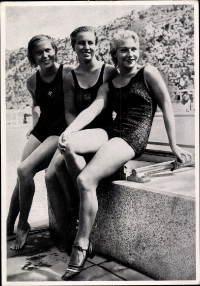 Sammelbild Olympia 1936, Turmspringer Käte Kohler, Velma Dunn und Dorothy Poynton