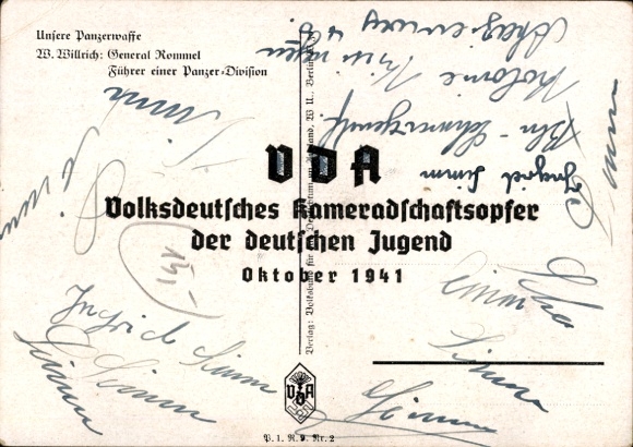 Artist Postcard Willrich, Wolfgang, Major General Rommel, Knight's Cross recipient, Panzer Division, VDA