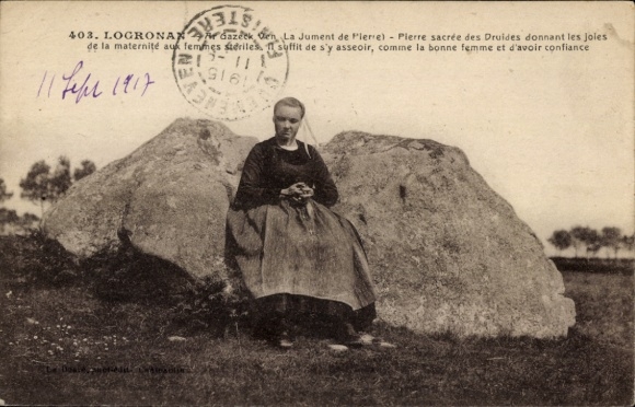 Postcard Locronan Finistère, sacred rock of the Druid warrior