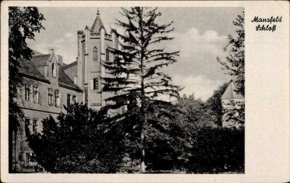 Ak Mansfeld im Harzvorland, Schloss  Baum, s Gebäude, schöner Himmel