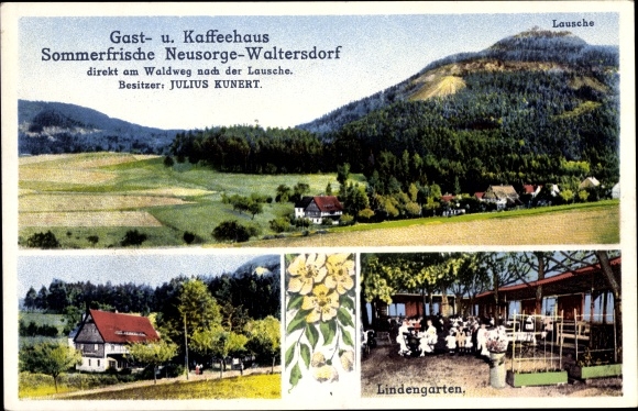 Ansichtkaart Waltersdorf Großschönau Oberlausitz, gast- en koffiehuis Neusorge, Lausche, Lindengarten