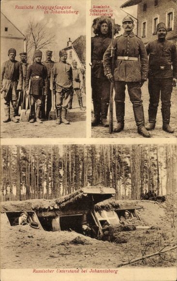 Postcard Pisz Johannisburg East Prussia, Russian shelter, prisoners of war