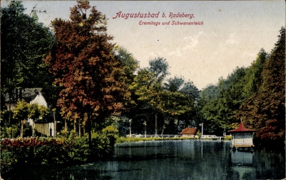 Postcard Liegau Augustusbad Radeberg Saxony, Hermitage, Swan Pond