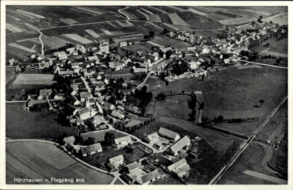 Postcard Hörzhausen Schrobenhausen in Upper Bavaria, aerial photograph of the village